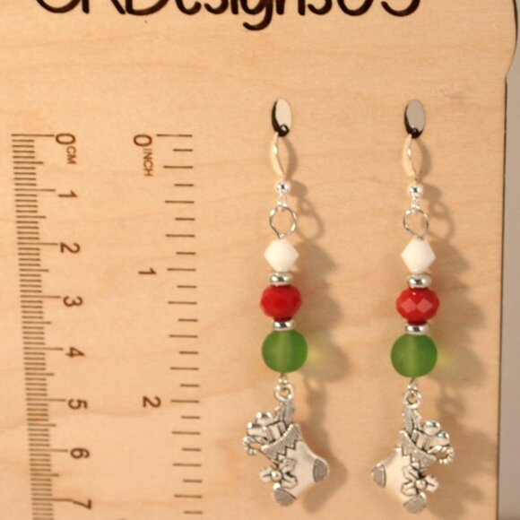 Stocking Earrings Christmas Dangle Pierced or Clip-on Earrings Silver Earrings - Picture 3 of 6